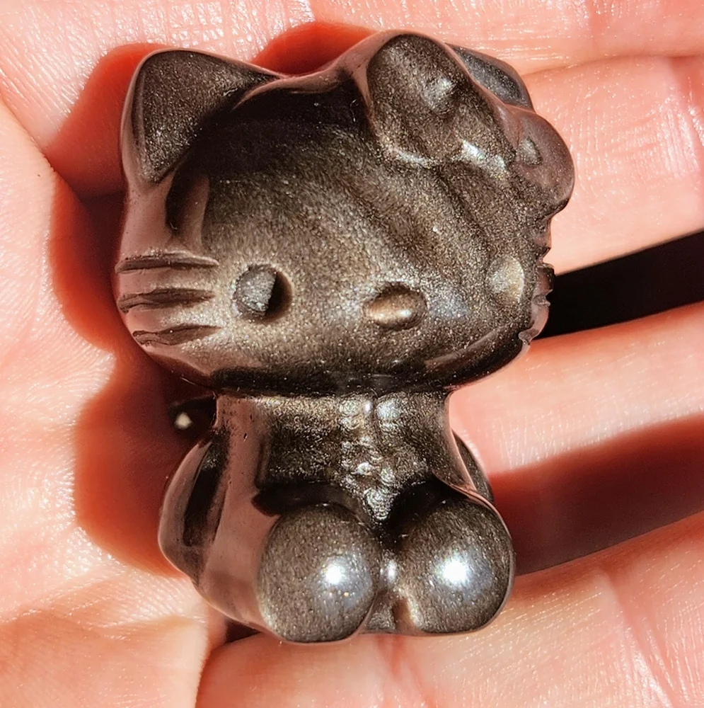 Silver Sheen Obsidian Hello Kitty Crystal Carving HK Sanrio - Picture 2 of 7